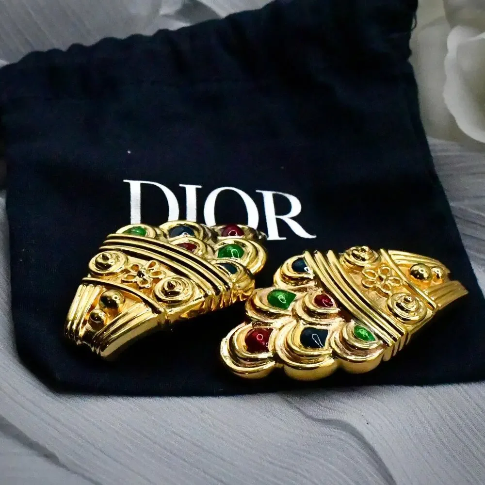 Vintage Christian Dior 1980s Runway Etruscan Revival Enamel Shield Earrings 2" - Picture 11 of 11